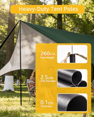 Camping Tarp with Poles, No Rope Tying 2-Step Setup, 11x18FT Waterproof 10-12 Person Tarp Shelter, 22ft² 2.6m Height 210D Oxford Family SUV Park Beach Outdoor Sun Shelter, Olive - color: Olive