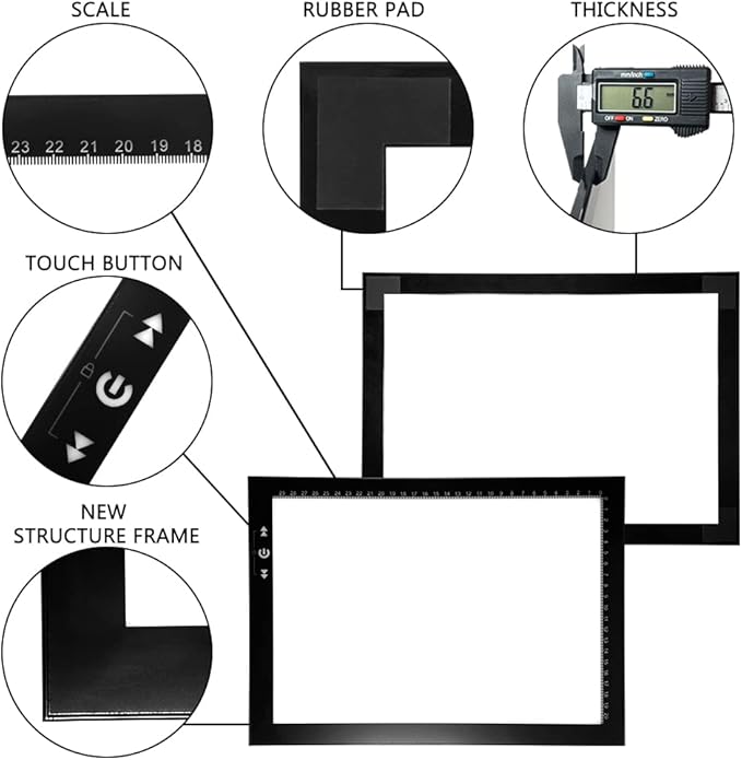 HSK A4 LED Light Box Light Pad Lock/Unlock Modes Touch Dimmer Button Dimmer 5 Level Brightness Led 7000 Lux for Tatoo,Trace, Drawing,Animation, Sketching,Diamond Painting