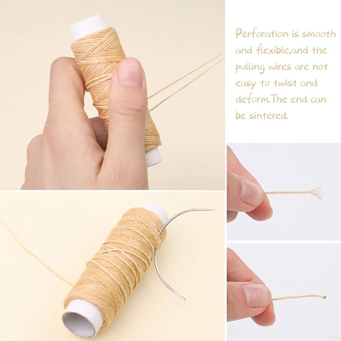 Ftyiwu Waxed Thread, Upholstery Needle and Thread 32 Yards with 7PCS Hand Sewing Needles for Home Upholstery Carpet Canvas Repair Leather Sewing (Natural Color)