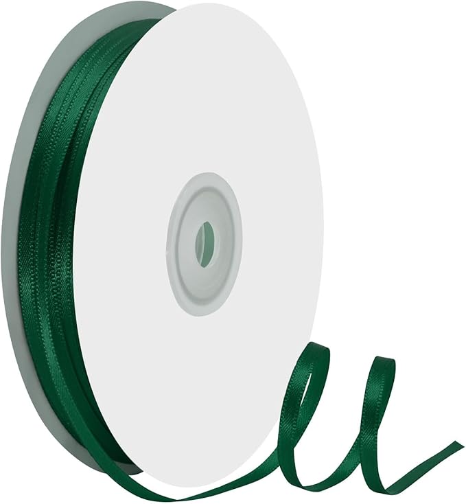 1/8" X 100 Yards Spruce Satin Thin Ribbon Solid Color Double Faced Ribbons Perfect for Crafts Wedding Decor Bow Making Arts Sewing and More