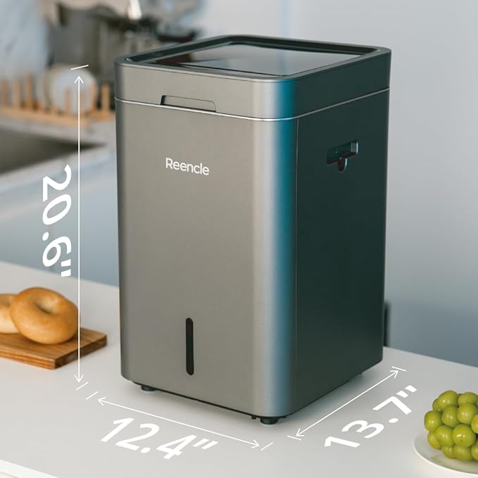 Reencle Gravity Electric Composter - 22L Kitchen Composter– Decomposes 3.3 lbs Daily, Odorless & Quiet Indoor Composting, Rapid Decomposition with All-New Compost Starter 2.0 + Booster Pack (Silver)