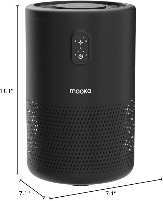 MOOKA Air Purifiers for Home Large Room up to 1076 ft², H13 True HEPA Air Filter Cleaner, Odor Eliminator, Remove Smoke Dust Pollen Pet Dander, Night Light, B-D02L Black