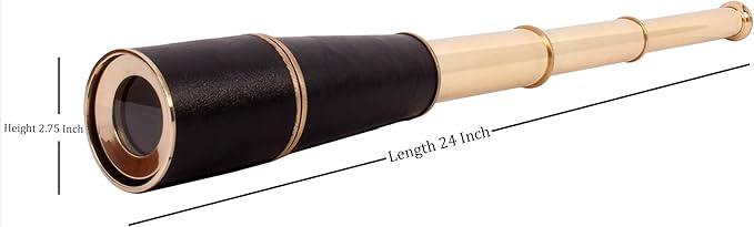 24" Handheld Nautical Brass Telescope with Wooden Box - Pirate Collectibles.