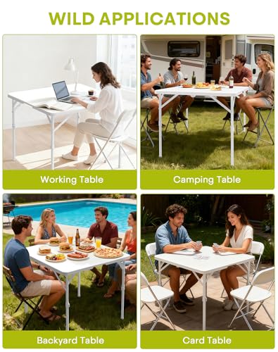 34" Square Folding Table with Built in Handle & Steel Legs, Heavy Duty Portable Card Table, Foldable Tables Perfect for Party, Dining, Wedding, Events, Picnic Indoor, Outdoor, Camping, Utility - size: 34" Card Table