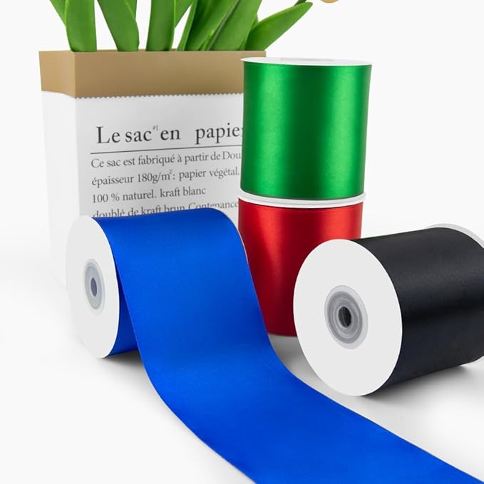 3" Width x 25 Yards Satin Fabric Ribbon, Royal Blue Ribbon Perfect for Wedding Car, Chair Sash, Grand Opening Ceremony, Big Bows, Embroidery, Floral Crafts, Party Decoration