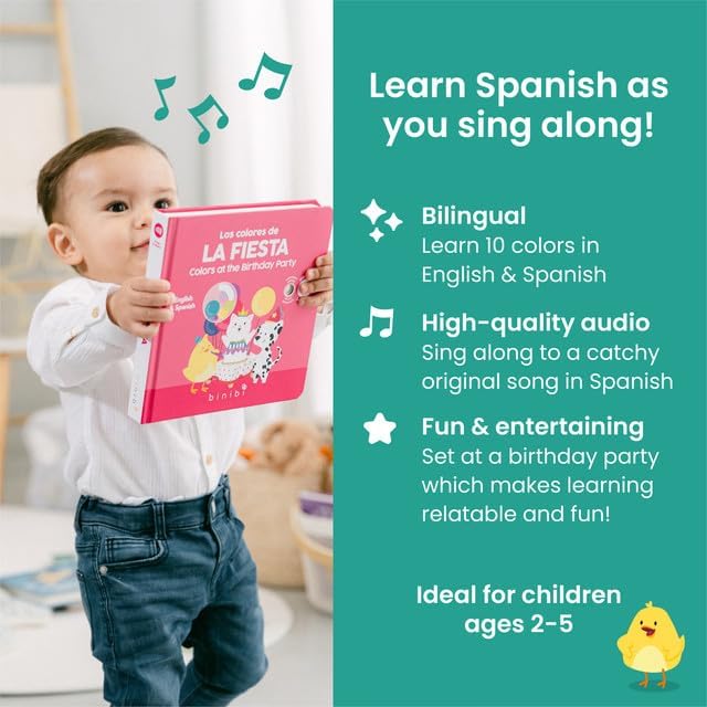 Binibi Spanish Musical Book Colors at The Birthday Party | Spanish Learning for Kids | Bilingual Children's Book | Bilingual Book for Babies & Toddlers 1-3 | Libro en español para bebés