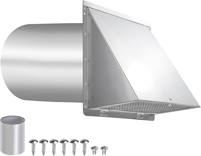 Dryer Vent Cover Outdoor 4 Inch,Dryer Vent Cover Outside,Exterior Hooded Wall Vent w/Screen & Damper,Wall Mount Extractor Vent Cap Exhaust Vent Cover for Dryer Duct AC Air Ventilation,Stainless Steel