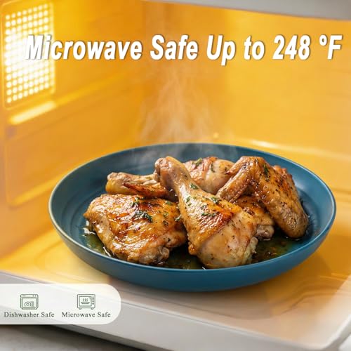 Deep Dinner Plates 11 Inch, Plastic Plates Reusable, Unbreakable Wheat Straw Plates Set of 8, Microwave and Dishwasher Safe Big Plate for Steak, Chicken, Casserole - Blue - color: Blue, size: 11 Inch