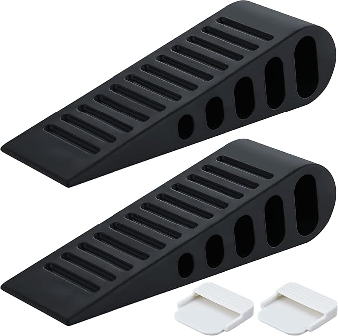 JQK Rubber Door Stopper Wedge, Black 4 Pack Soft TPR Premium Door Stops for Bottom of Heavy Duty Door on Tile, Concrete, Carpet, Wooden Floor, DSB61-BK-P4