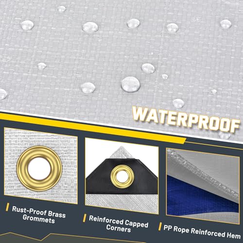 Kesfitt 12 Mil Heavy Duty Waterproof Tarp with Metal Grommets, 20x30 ft, Silver & Blue Reversible Poly Tarp for Outdoor Protection, Yard, Worksite, Pools, Vehicles, Equipment Coverage - size: 20x30 ft