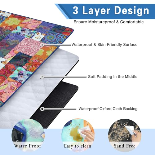 Supfitness Extra Large Picnic Blankets Waterproof Foldable (60"x 80") Beach Blanket Waterproof Sandproof,3-Layer Thicking Mat Outdoor Packable Camping Blanket - color: Flower-4, size: 5' x 6'8" (Rectangular)