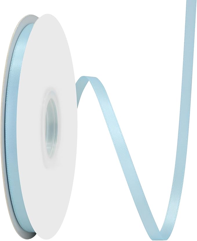 Lt.Blue Satin Ribbon 1/4" X 50 Yards Solid Color Double Faced Ribbons Perfect for Crafts Wedding Decor Bow Making Arts Sewing and More