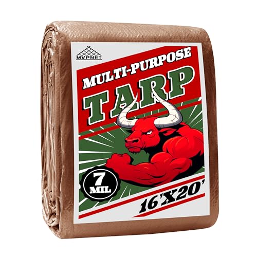 Tarp 16x20 ft 100% Waterproof 7mil Durable Grommets and Reinforced Edges,Uv Resistant,Green/Brown Tarp,Emergency Rain Shelter,Outdoor Cover and Camping Use -by MVPNET - size: 16x20