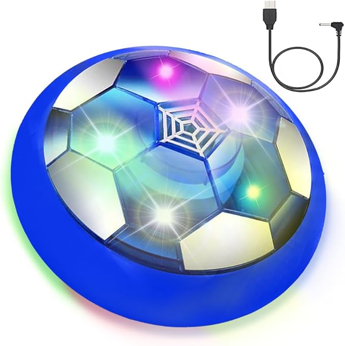 VNVDFLM Kids Toys Hover Soccer Ball with LED Light and Soft Foam Bumper, Air Floating Soccer Ball - Indoor Outdoor Game Gifts for Boys & Girls (Age 3-9) (Blue)