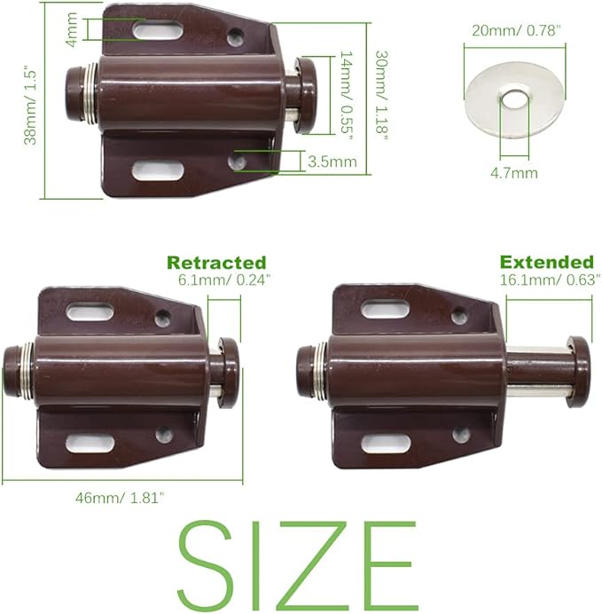 12Pack Magnetic Touch Push to Open Door Latch for Heavy Duty Door Push Release Latch Kitchen Drawer Push Catch Pop Out Latch Kitchen Closet Door Closing (Brown)