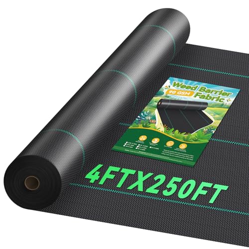 Domusensus 4ftx250ft Weed Barrier Landscape Fabric Heavy Duty 3.2oz, Woven Geotextile Weed Blocker Landscaping Fabric, Ground Cover Weed Control Mat, Commercial Weed Cloth Garden Bed Liner - size: 4FTX250FT