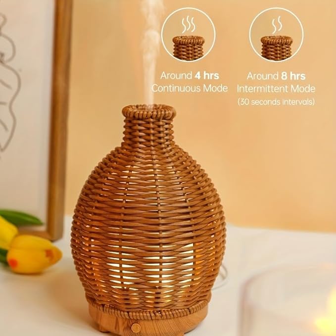 Aromatherapy Essential Oil Diffuser Rattan Woven Aroma Diffuser with Warm Light 80ML Cool Mist Humidifier Waterless Auto Shut-off for Home,Baby Bedroom,Office