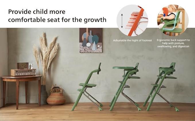 Unilove Grow with Me 2-in-1 Baby High Chair – Adjustable Toddler Chair with Baby Set, Removable Harness, One-Hand Seat & Footrest Adjustment, for Ages 6-60 Months - Pumkin Orange