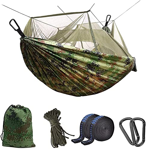 Fotgear Camping Hammock with Mosquito Net - Ultra Lightweight Durable Double/Single Travel Hammock 210T Parachute Nylon with Tree Straps 660lbs Capacity for Garden Camping Backpacking, Camo