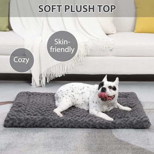 Washable Dog Bed Mat Pet Crate Pad Soft Fluffy Pet Kennel Beds Dog Sleeping Mattress for Large Jumbo Medium Small Dogs, 21 x 13 Inch, Gray - color: Grey, size: 21.00" x 13.00" x 1.50"