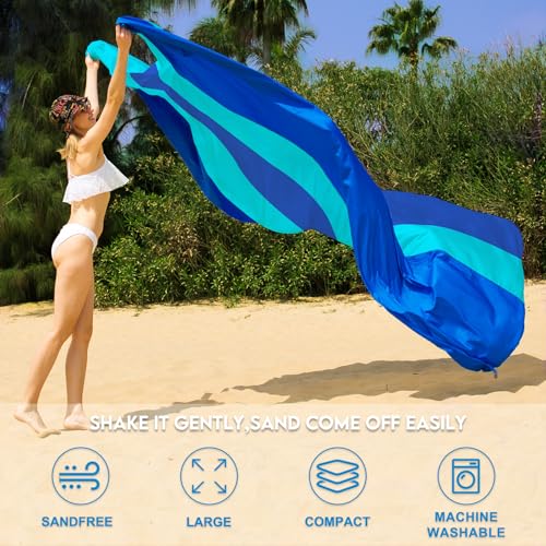BYDOLL Nylon Beach Blanket Waterproof Sandproof Oversized 7'x7' Suits 1-5 Adults Sand Free Extra Large Blanket Lightweight Soft Picnic Mat for Beach Travel Camping - color: Blue Mix, size: 7'x 7'