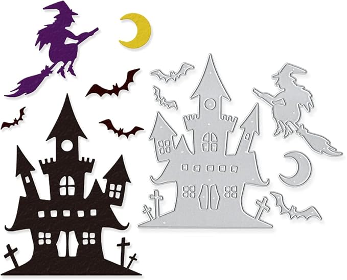 Metal Die Cuts Halloween Castle Witch Bat Cutting Dies Embossing Stencil Template for Card Making Scrapbooking Paper Craft Album Stamps DIY Decor