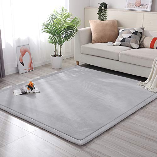 Loartee Coral Velvet Crawling Rugs & Play Mat (6'8"x 6'8", Gray) for Toddler Children & Yoga Exercise
