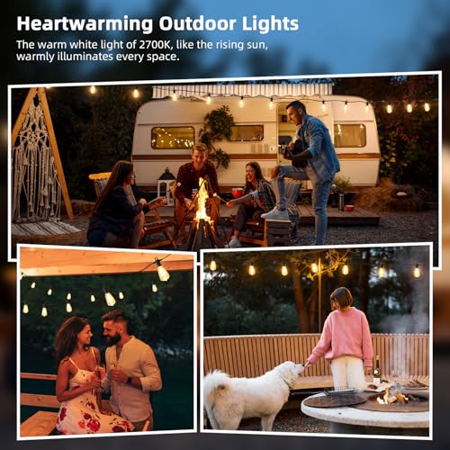 FOOMAN LED Outdoor String Lights, 100FT Outside Waterproof Patio Lights with 50+3 Shatterproof ST38 Edison Bulbs, 2700K Warm White Hanging Light, Dimmable Light for Back Yard Porch Party Gezebo - size: 100FT