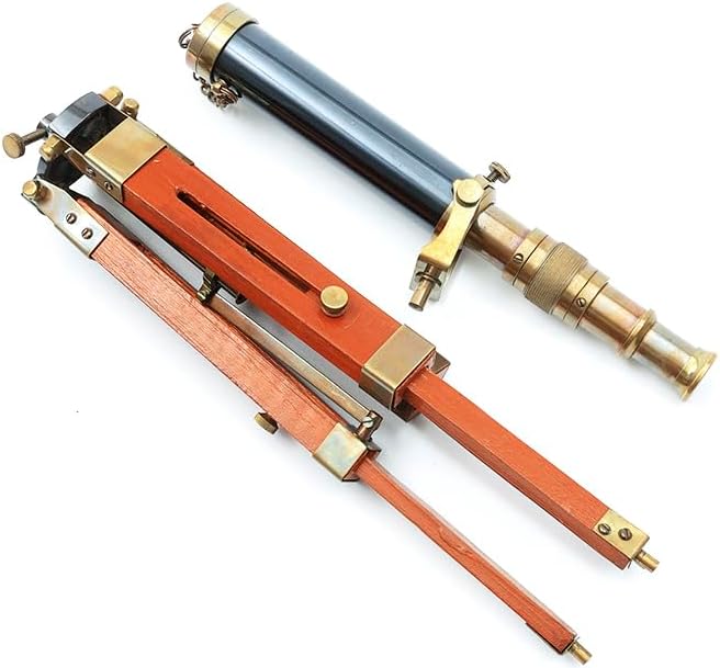 Vintage 9-Inch Brass Telescope with Wooden Stand – Antique Nautical Marine Decor & Functional Collectible Gift