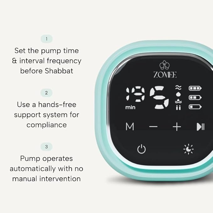 Zomee Z2 Double Electric Breast Pump - Shabbat Mode Edition - Portable, Hands Free Pumping Hospital Grade Wearable Breast Pump Including; Silicone Hands Free Collection Cups 8 OZ