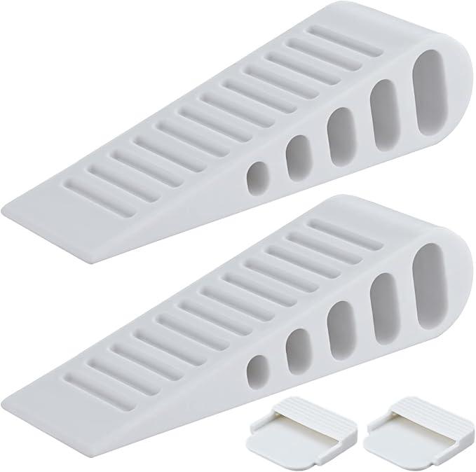 JQK Rubber Door Stopper Wedge, White 2 Pack Soft TPR Premium Door Stops for Bottom of Heavy Duty Door on Tile, Concrete, Carpet, Wooden Floor, DSB61-WH-P2