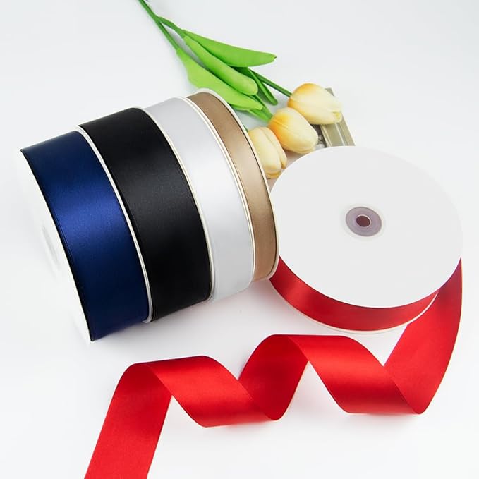 1/8" x 100 Yards Double Faced Satin Ribbon - Thin Silk Red Ribbon with Spool - Ideal for Gift Wrapping, Floral Bouquets, Crafts, Wedding Party Decorations, Christmas and Sewing Projects
