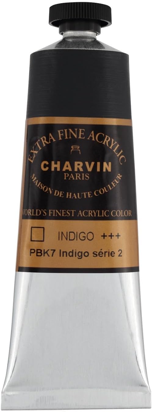 Charvin Extra Fine Professional Acrylic Paint - Indigo, 60ml Tube, Triple-Milled, Lightfast Pigments, Open Stock Artist Acrylic Paints in Nature-Inspired Hues