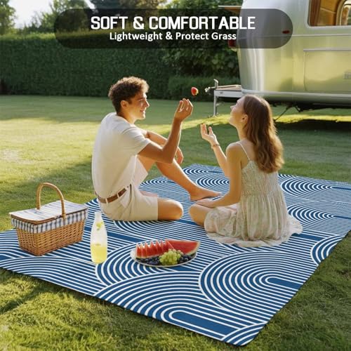 Outdoor Rug 3x5ft, Abstract Navy Blue Geometric Pattern Indoor Area Rug for Patio Backyard Deck Large Floor Mat, Modern Boho Nordic Style Non-Slip Outside Carpet Balcony Porch Camping Rugs Picnic Mat - size: 3' x 5' (Rectangular)