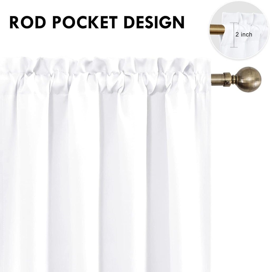 DWCN White Curtains for Living Room Thermal Insulated, 50% Light Blocking Curtains for Bedroom, Dining Room Window, W 42x L 63 Inch, Set of 2 Rod Pocket Curtain Panels