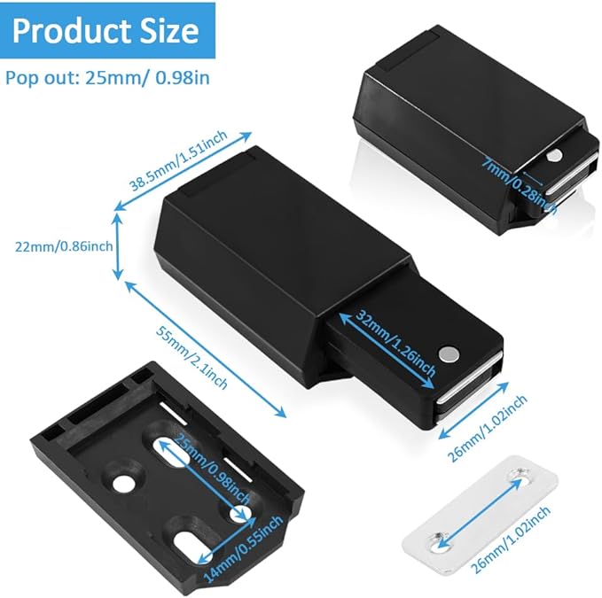 Heavy Duty Push to Open Door Latch,20 Pack Black Magnetic Push Latches, Hidden Push Touch Latch Hardware for Push to Open Cabinet,Magnetic Door Catch for Cabinet Drawer Wardrobe Kitchen Door