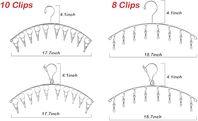DurReus Reusable Stainless Steel Drying Rack Laundry Drip Hanger 8 Clips Closet Organizer for Hanging Lingerie,Underwear,Clothes Disapers,Mitten,Socks,Hats,Bras,Skirts,Scaf
