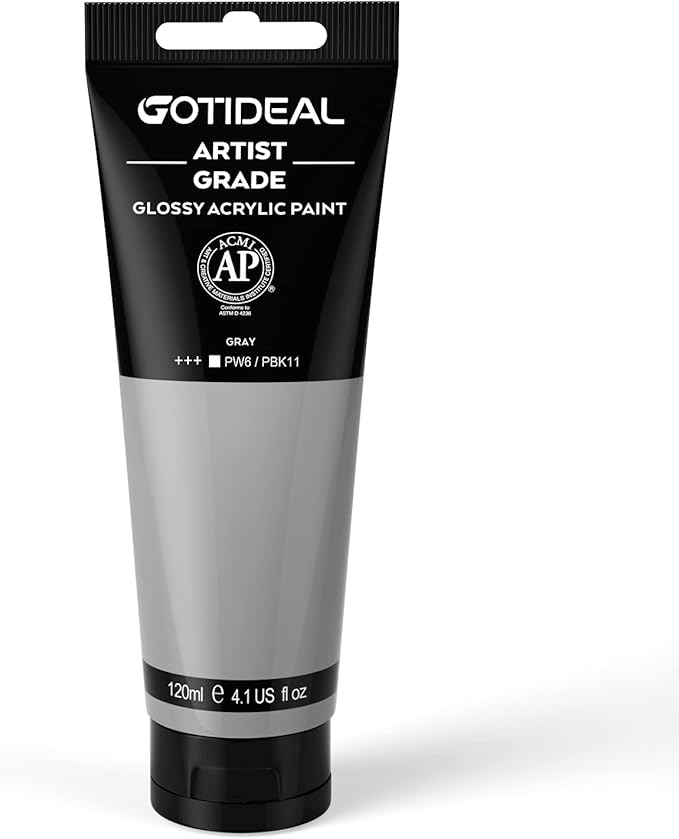 GOTIDEAL Acrylic Paint Gray Tubes(120ml, 4.1 oz) Non Toxic Non Fading,Rich Pigments for Painters, Adults & Kids, Ideal for Canvas Wood Clay Fabric Ceramic Craft Supplies (Gray)