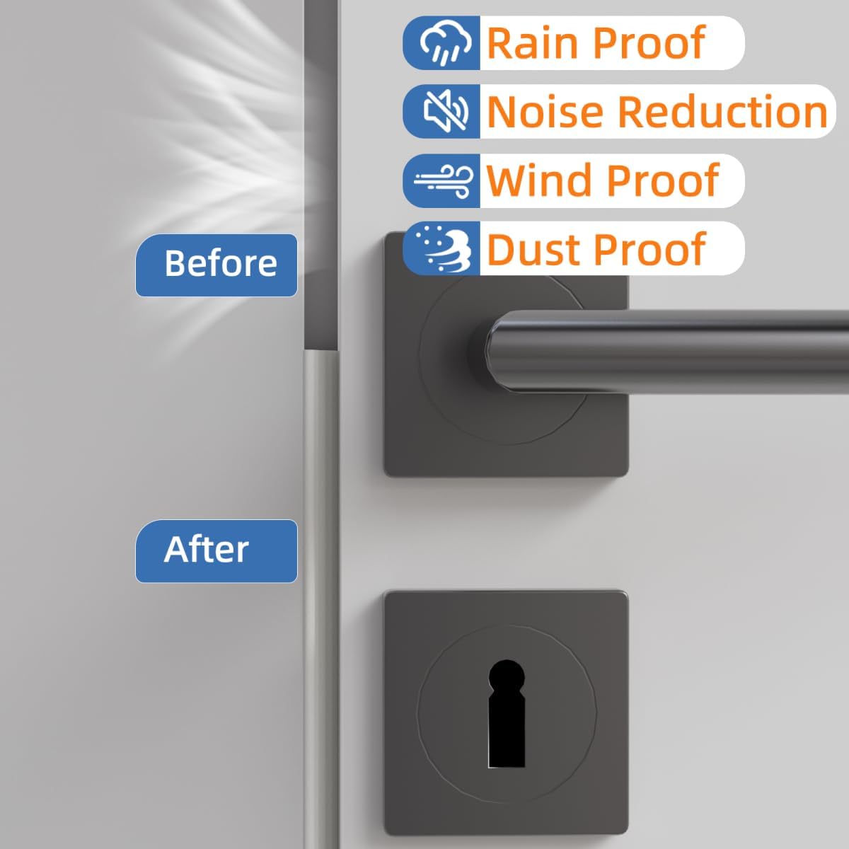 Wedge-Shape Window Weather Stripping Door Frame Seal Strip 3Pcs×196" White,Upgrade Black Foam,Soundproofing,Draft Stopper,Winter Insulation,Noise Blocker, Gap Filler for Exterior Front Door Side
