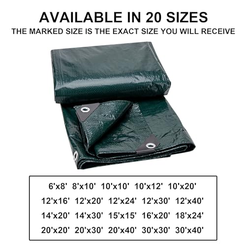 CARTMAN Finished Size 20x20 Feet Waterproof Green Tarp 8 Mil Thick, Multipurpose Protective Cover for Emergency Rain Shelter Camping Tarpaulin - size: 20'×20'