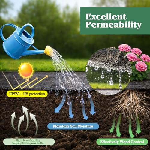 4FT x 100FT Weed Barrier Landscape Fabric, Weed Blocker Fabric Heavy Duty with 40 U-Shaped Staples, Landscaping Weed Control Mats Ground Cover for Garden Beds, Driveway, Underlayment - size: 4FT x 100FT
