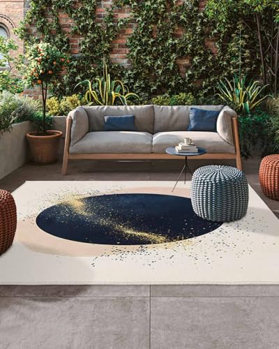 Outdoor Rug 4x6ft, Abstract Navy Blue Geometric Pattern Indoor Area Rug for Patio Backyard Deck Large Floor Mat, Modern Boho Nordic Style Non-Slip Outside Carpet Balcony Porch Camping Rugs Picnic Mat - size: 4' x 6' (Rectangular)