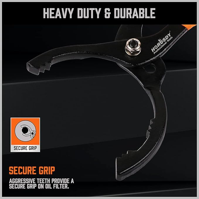 HORUSDY 12" Adjustable Oil Filter Pliers, Adjustable Oil Filter Wrench Removal Tool (Orange)