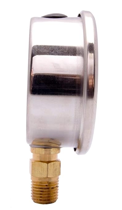 2-1/2" Oil Filled Pressure Gauge - Stainless Steel Case, Brass, 1/4" NPT, Lower Mount Connection, 0-30PSI