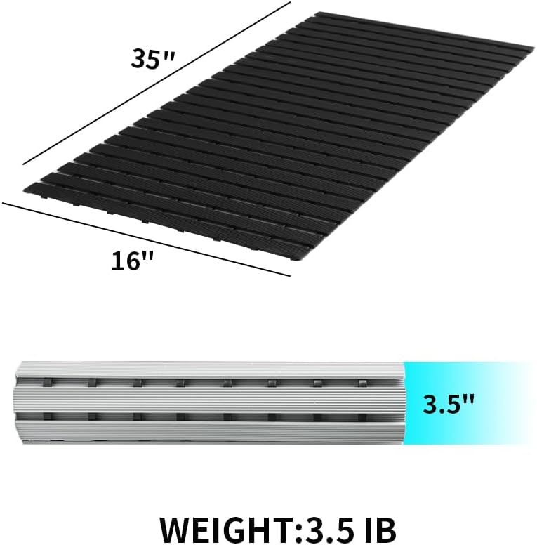 Shower-Mat Non Slip, PADOOR Heavy Duty Bathtub-Mat Curlable Quick Drain Sturdy Bath Tub Mat Without Suction Cups for Indoor Outdoor Use 17x36 Inch Black