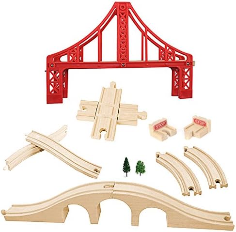 Wooden Train Bridges, Crossing Track Bridge, Wooden Train Track Accessories, Wood Train Tracks, Train Tracks Compatible with All Major Brands, Wood Toys for Girls & Boys