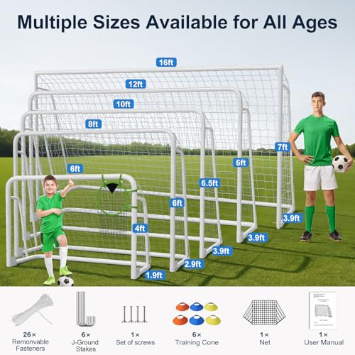 MOPHOTO Soccer Goal, 6X4/8x6/10x6.5/12x6/16x7/18.5x6.5/21x7/24x8ft Soccer Goals for Backyard, Full Size Soccer Goal for Teens & Adults Training - size: 12x6FT, style: Alloy Steel-Foldable