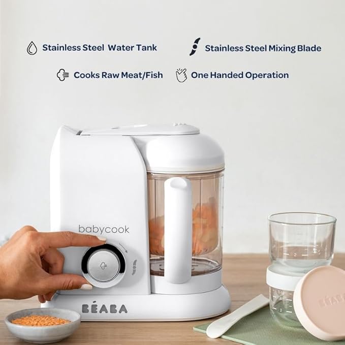 BEABA Babycook Solo 4 in 1 Baby Food Maker, Puree Steamer and Blender for Purees, Grinder with Auto Steam Cooking, Lrg Capacity 4.5 Cups 27 Servings in 20 Mins, Charcoal
