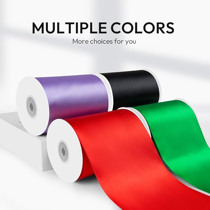 4" Width x 25 Yards Satin Fabric Ribbon, White Ribbon Perfect for Wedding Car, Chair Sash, Grand Opening Ceremony, Big Bows, Embroidery, Floral Crafts, Party Decoration