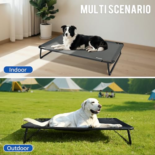 ABCPET Elevated Dog Bed, Outdoor Dog Bed Large Raised Cooling Pet Beds Cots Waterproof Stable and Easy Assembly, Teslin Fabric with 1.2mm Thick Iron Frame, Breathable, Ultra-Sturdy，Grey, 42”*28“*8” - size: 42.0"L x 28.0"W x 8"T